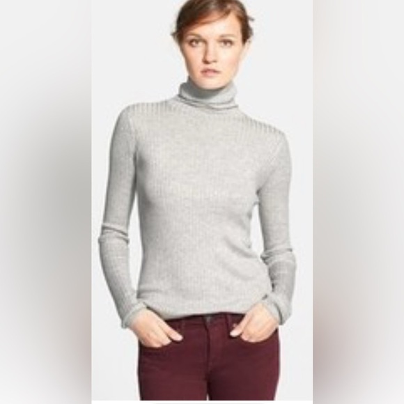 Vince Ribbed Turtleneck Long Sleeve Top – Heather Gray. Size Medium - Picture 1 of 14